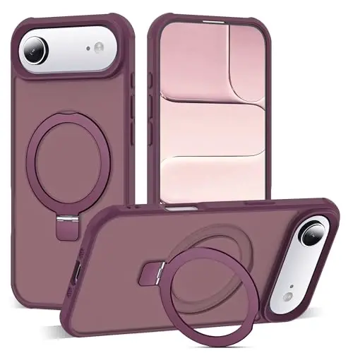 SKYLMW iPhone 17 Air bilan mos keladi, ko'rinmas magnit O-Ring stendga ega harbiy darajadagi shaffof telefon qutisi iPhone 17 Air 6.5