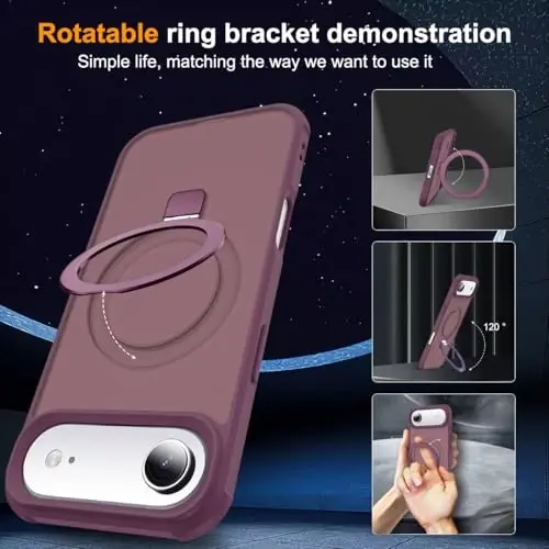 SKYLMW iPhone 17 Air bilan mos keladi, ko'rinmas magnit O-Ring stendga ega harbiy darajadagi shaffof telefon qutisi iPhone 17 Air 6.5
