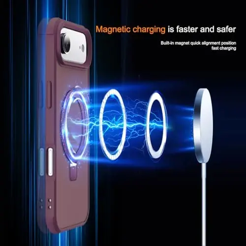 SKYLMW iPhone 17 Air bilan mos keladi, ko'rinmas magnit O-Ring stendga ega harbiy darajadagi shaffof telefon qutisi iPhone 17 Air 6.5