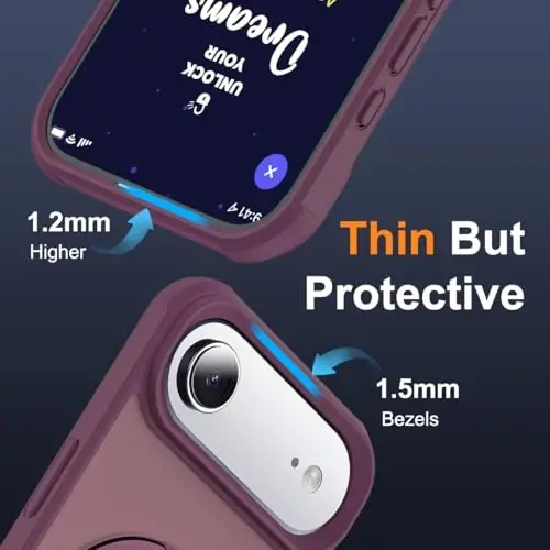 SKYLMW iPhone 17 Air bilan mos keladi, ko'rinmas magnit O-Ring stendga ega harbiy darajadagi shaffof telefon qutisi iPhone 17 Air 6.5