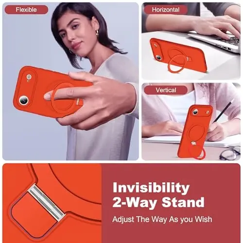 SKYLMW iPhone 17 Air bilan mos keladi, magnitli ko'rinmas stend bilan Mag-Safe harbiy tomchiga chidamli zarbga chidamli silikon iPhone 17 Air ayollar erkaklar uchun telefon qutilari 6.6