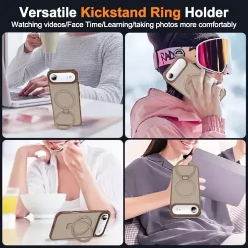 SKYLMW iPhone 17 Air bilan mos keladigan g'ilof, ko'rinmas magnit O-Ring stend bilan harbiy darajadagi yorug'lik o'tkazuvchi telefon g'ilofi iPhone 17 Air 6.5