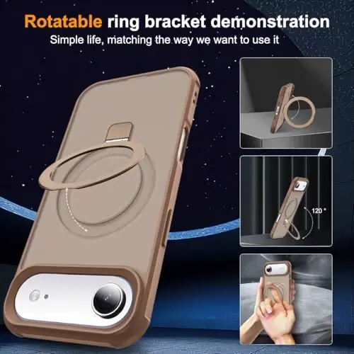 SKYLMW iPhone 17 Air bilan mos keladigan g'ilof, ko'rinmas magnit O-Ring stend bilan harbiy darajadagi yorug'lik o'tkazuvchi telefon g'ilofi iPhone 17 Air 6.5