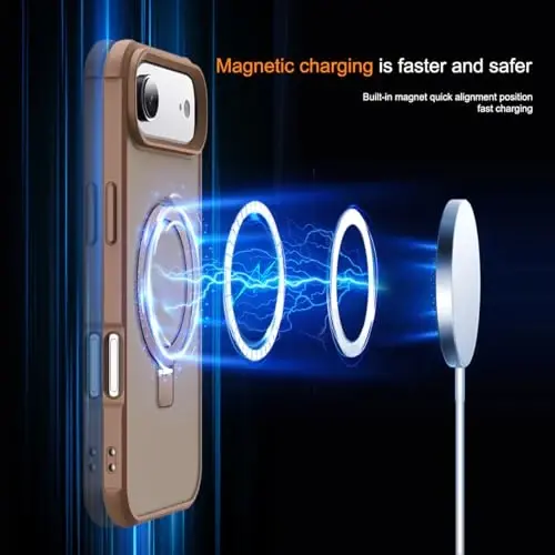 SKYLMW iPhone 17 Air bilan mos keladigan g'ilof, ko'rinmas magnit O-Ring stend bilan harbiy darajadagi yorug'lik o'tkazuvchi telefon g'ilofi iPhone 17 Air 6.5