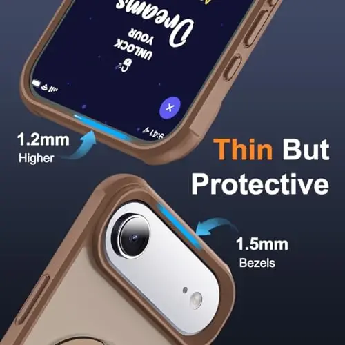 SKYLMW iPhone 17 Air bilan mos keladigan g'ilof, ko'rinmas magnit O-Ring stend bilan harbiy darajadagi yorug'lik o'tkazuvchi telefon g'ilofi iPhone 17 Air 6.5