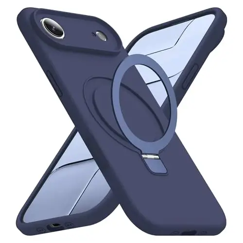 SKYLMW iPhone 17 Air bilan mos keladigan g'ilof, magnitli ko'rinmas stend bilan Mag-Safe harbiy tomchiga chidamli zarbga chidamli silikon iPhone 17 Air ayollar va erkaklar uchun telefon g'iloflari 6.6