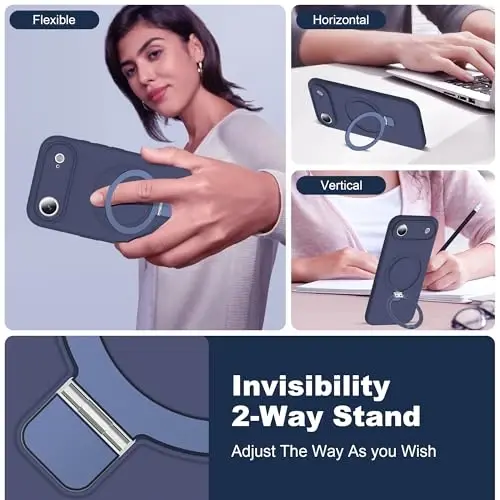SKYLMW iPhone 17 Air bilan mos keladigan g'ilof, magnitli ko'rinmas stend bilan Mag-Safe harbiy tomchiga chidamli zarbga chidamli silikon iPhone 17 Air ayollar va erkaklar uchun telefon g'iloflari 6.6