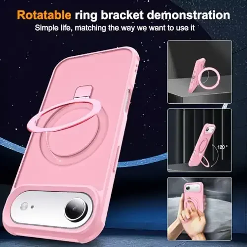 SKYLMW iPhone 17 Air bilan mos keladigan, ko'rinmas magnit O-Ring stendiga ega, harbiy standartdagi yarim shaffof telefon g'ilofi iPhone 17 Air 6.5