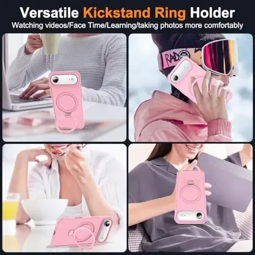 SKYLMW iPhone 17 Air bilan mos keladigan, ko'rinmas magnit O-Ring stendiga ega, harbiy standartdagi yarim shaffof telefon g'ilofi iPhone 17 Air 6.5