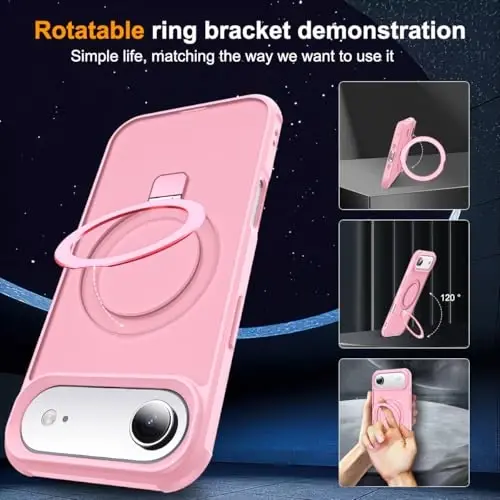 SKYLMW iPhone 17 Air bilan mos keladigan, ko'rinmas magnit O-Ring stendiga ega, harbiy standartdagi yarim shaffof telefon g'ilofi iPhone 17 Air 6.5