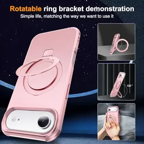 SKYLMW iPhone 17 Air bilan mos keladigan ko'rinmas magnit O-Ring stendli harbiy darajadagi telefon qutisi iPhone 17 Air 6.5