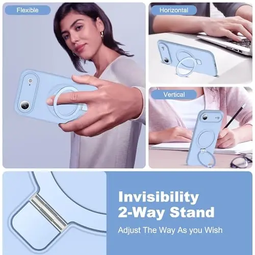 SKYLMW iPhone 17 Air bilan mos keladigan magnitli ko'rinmas stendli g'ilof Mag-Safe harbiy darajadagi zarbaga chidamli silikon iPhone 17 Air ayollar va erkaklar uchun telefon g'iloflari 6.6