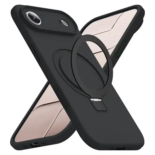 SKYLMW iPhone 17 Air bilan mos keluvchi magnitli ko'rinmas stendga ega g'ilof Mag-Safe bilan mos keladi Harbiy standartga ko'ra tushishga sinovdan o'tgan zarbaga chidamli silikon iPhone 17 Air ayollar va erkaklar uchun telefon g'iloflari 6.6