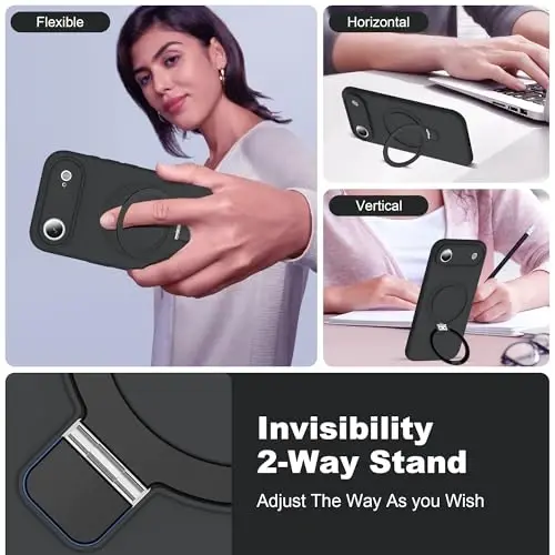 SKYLMW iPhone 17 Air bilan mos keluvchi magnitli ko'rinmas stendga ega g'ilof Mag-Safe bilan mos keladi Harbiy standartga ko'ra tushishga sinovdan o'tgan zarbaga chidamli silikon iPhone 17 Air ayollar va erkaklar uchun telefon g'iloflari 6.6