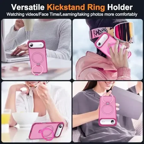 SKYLMW iPhone 17 Air Case bilan mos keladi, Ko'rinmas Magnit O-Ring Stend bilan Harbiy Standartdagi yarim shaffof telefon qutisi iPhone 17 Air 6.5