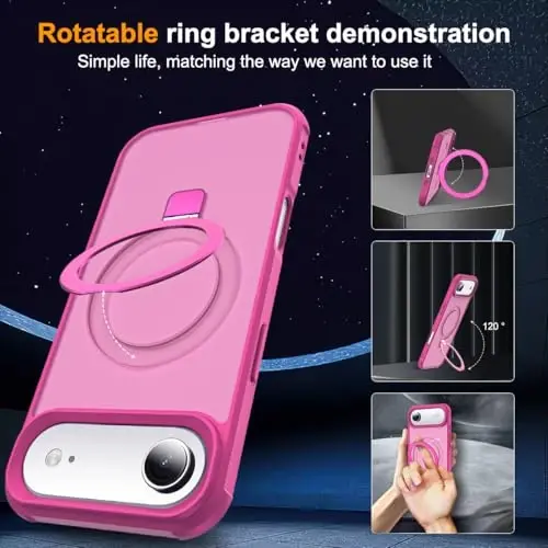 SKYLMW iPhone 17 Air Case bilan mos keladi, Ko'rinmas Magnit O-Ring Stend bilan Harbiy Standartdagi yarim shaffof telefon qutisi iPhone 17 Air 6.5