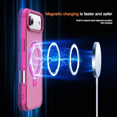 SKYLMW iPhone 17 Air Case bilan mos keladi, Ko'rinmas Magnit O-Ring Stend bilan Harbiy Standartdagi yarim shaffof telefon qutisi iPhone 17 Air 6.5