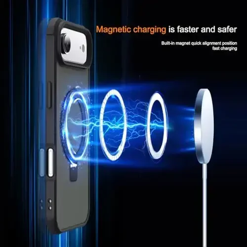 SKYLMW iPhone 17 Air g'ilofi bilan mos keladi, ko'rinmas magnit O-Ring stendiga ega harbiy darajadagi yarim shaffof telefon g'ilofi iPhone 17 Air 6.5