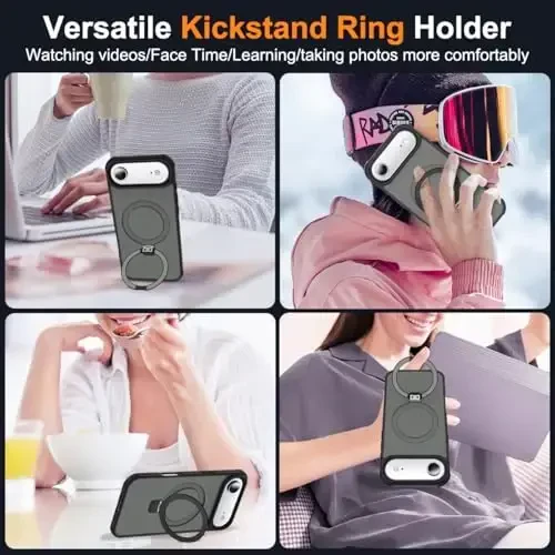 SKYLMW iPhone 17 Air g'ilofi bilan mos keladi, ko'rinmas magnit O-Ring stendiga ega harbiy darajadagi yarim shaffof telefon g'ilofi iPhone 17 Air 6.5