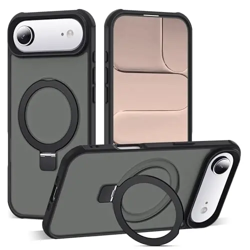 SKYLMW iPhone 17 Air g'ilofi bilan mos keladi, ko'rinmas magnit O-Ring stendiga ega harbiy darajadagi yarim shaffof telefon g'ilofi iPhone 17 Air 6.5