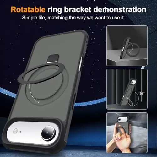 SKYLMW iPhone 17 Air g'ilofi bilan mos keladi, ko'rinmas magnit O-Ring stendiga ega harbiy darajadagi yarim shaffof telefon g'ilofi iPhone 17 Air 6.5