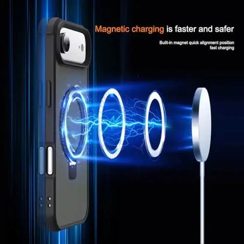 SKYLMW iPhone 17 Air g'ilofi bilan mos keladi, ko'rinmas magnit O-Ring stendiga ega harbiy darajadagi yarim shaffof telefon g'ilofi iPhone 17 Air 6.5