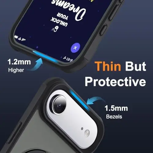 SKYLMW iPhone 17 Air g'ilofi bilan mos keladi, ko'rinmas magnit O-Ring stendiga ega harbiy darajadagi yarim shaffof telefon g'ilofi iPhone 17 Air 6.5