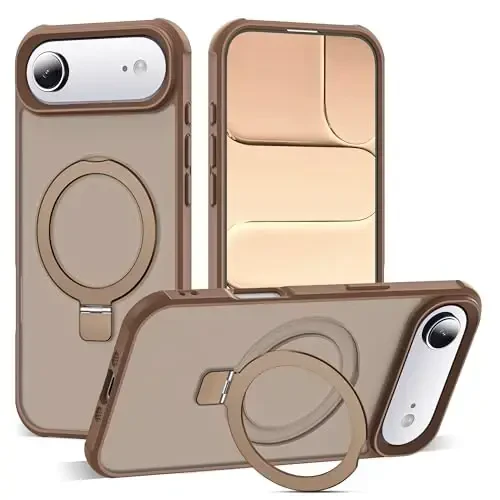 SKYLMW Compatible with iPhone 17 Air Case with Invisible Magnetic O-Ring Stand Military-Grade Translucent Phone Case for iPhone 17 Air 6.5