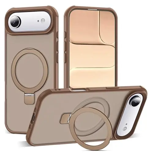 SKYLMW Compatible with iPhone 17 Air Case with Invisible Magnetic O-Ring Stand Military-Grade Translucent Phone Case for iPhone 17 Air 6.5