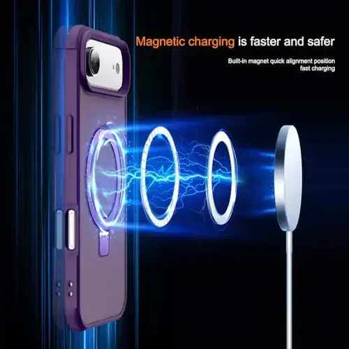 SKYLMW Compatible with iPhone 17 Air Case with Invisible Magnetic O-Ring Stand Military-Grade Translucent Phone Case for iPhone 17 Air 6.5