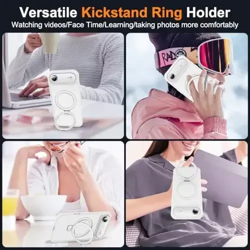 SKYLMW iPhone 17 Air uchun g‘ilof, ko‘rinmas magnitli O-ring stend bilan, harbiy standartdagi telefon g‘ilofi iPhone 17 Air 6.5