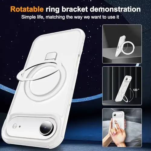 SKYLMW iPhone 17 Air uchun g‘ilof, ko‘rinmas magnitli O-ring stend bilan, harbiy standartdagi telefon g‘ilofi iPhone 17 Air 6.5