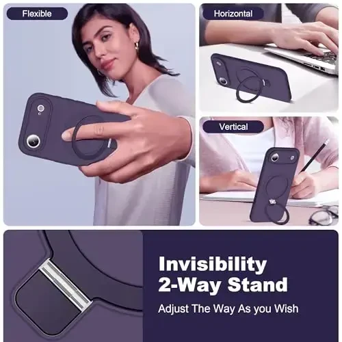 SKYLMW iPhone 17 Air uchun g‘ilof, magnitli ko‘rinmas tirgak, Mag-Safe harbiy sinovdan o‘tgan zarbga chidamli silikon iPhone 17 Air ayollar va erkaklar uchun telefon g‘iloflari 6.6