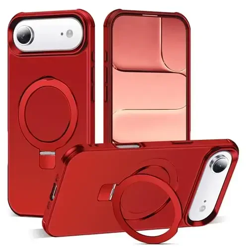 SKYLMW iPhone 17 Air uchun mos keladigan g'ilof, ko'rinmas magnit O-Ring stendli harbiy darajadagi telefon g'ilofi iPhone 17 Air 6.5