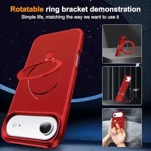 SKYLMW iPhone 17 Air uchun mos keladigan g'ilof, ko'rinmas magnit O-Ring stendli harbiy darajadagi telefon g'ilofi iPhone 17 Air 6.5