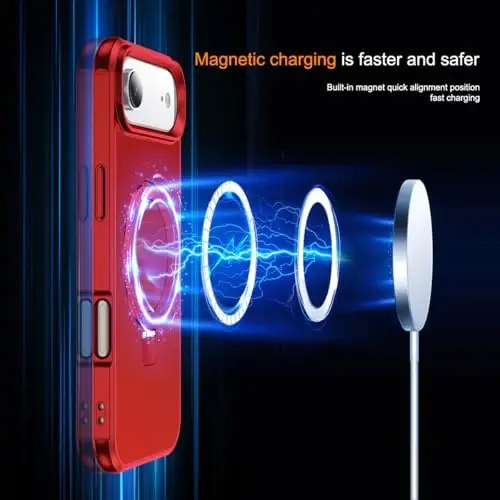 SKYLMW iPhone 17 Air uchun mos keladigan g'ilof, ko'rinmas magnit O-Ring stendli harbiy darajadagi telefon g'ilofi iPhone 17 Air 6.5