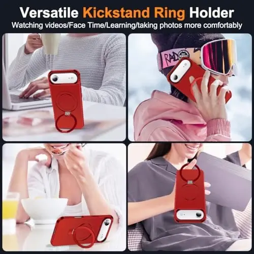 SKYLMW iPhone 17 Air uchun mos keladigan g'ilof, ko'rinmas magnit O-Ring stendli harbiy darajadagi telefon g'ilofi iPhone 17 Air 6.5