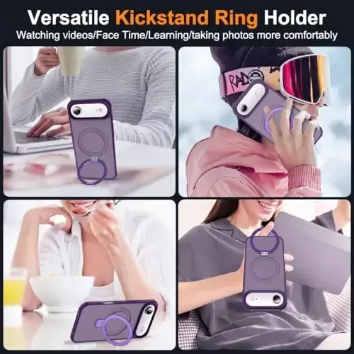 SKYLMW iPhone 17 Air uchun mos keladigan ko'rinmas magnit O-Ring stendiga ega harbiy darajadagi yarim shaffof telefon qutisi iPhone 17 Air 6.5