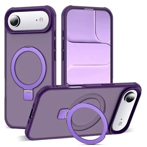 SKYLMW iPhone 17 Air uchun mos keladigan ko'rinmas magnit O-Ring stendiga ega harbiy darajadagi yarim shaffof telefon qutisi iPhone 17 Air 6.5