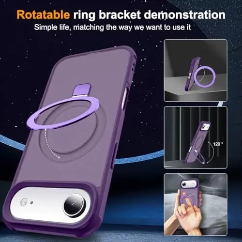 SKYLMW iPhone 17 Air uchun mos keladigan ko'rinmas magnit O-Ring stendiga ega harbiy darajadagi yarim shaffof telefon qutisi iPhone 17 Air 6.5