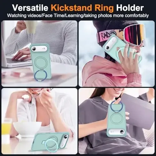 SKYLMW iPhone 17 Air uchun mos keladigan ko'rinmas magnit O-Ring stendiga ega harbiy standartdagi yarim shaffof telefon qutisi iPhone 17 Air 6.5