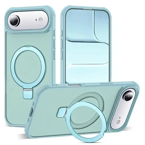 SKYLMW iPhone 17 Air uchun mos keladigan ko'rinmas magnit O-Ring stendiga ega harbiy standartdagi yarim shaffof telefon qutisi iPhone 17 Air 6.5