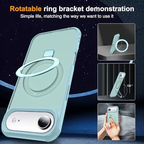 SKYLMW iPhone 17 Air uchun mos keladigan ko'rinmas magnit O-Ring stendiga ega harbiy standartdagi yarim shaffof telefon qutisi iPhone 17 Air 6.5