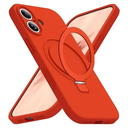SKYLMW iPhone 17 bilan mos keluvchi magnitli ko'rinmas stend bilan Mag-Safe harbiy tomchiga chidamli zarbga chidamli silikon iPhone 17 ayollar erkaklar uchun telefon qutilari 6.3