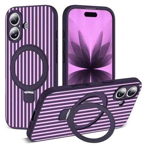 SKYLMW iPhone 17 Gʻilofi, Magnitli Koʻrinmas Tayanch Bilan [Mag-Safe Bilan Mos Keladi][Yoqimli Estetik Chiziqli Naqsh] Ayollar va Erkaklar Uchun Silikon 17 Telefon Gʻilofi 6.3