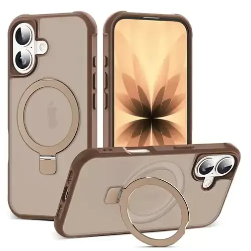 SKYLMW Compatible with iPhone 17 Case with Invisible Magnetic O-Ring Stand Military-Grade Translucent Phone Case for iPhone 17 6.3