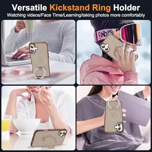 SKYLMW Compatible with iPhone 17 Case with Invisible Magnetic O-Ring Stand Military-Grade Translucent Phone Case for iPhone 17 6.3