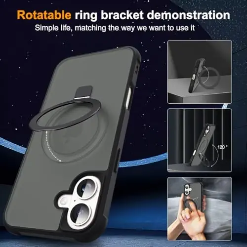 SKYLMW Compatible with iPhone 17 Case with Invisible Magnetic O-Ring Stand Military-Grade Translucent Phone Case for iPhone 17 6.3
