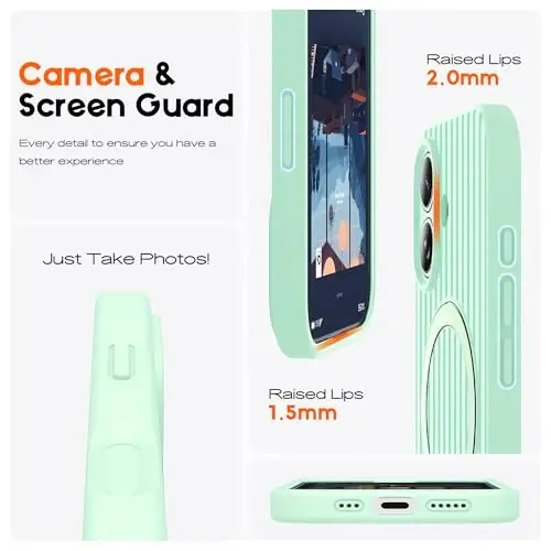 SKYLMW Compatible with iPhone 17 Case with Magnetic Invisible Stand [Compatible with Mag-Safe][Cute Aesthetic Striped Pattern] Silicone 17 Phone Case for Women Men 6.3