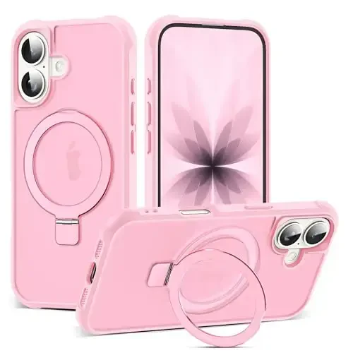 SKYLMW Compatible with iPhone 17 Case with Invisible Magnetic O-Ring Stand Military-Grade Translucent Phone Case for iPhone 17 6.3